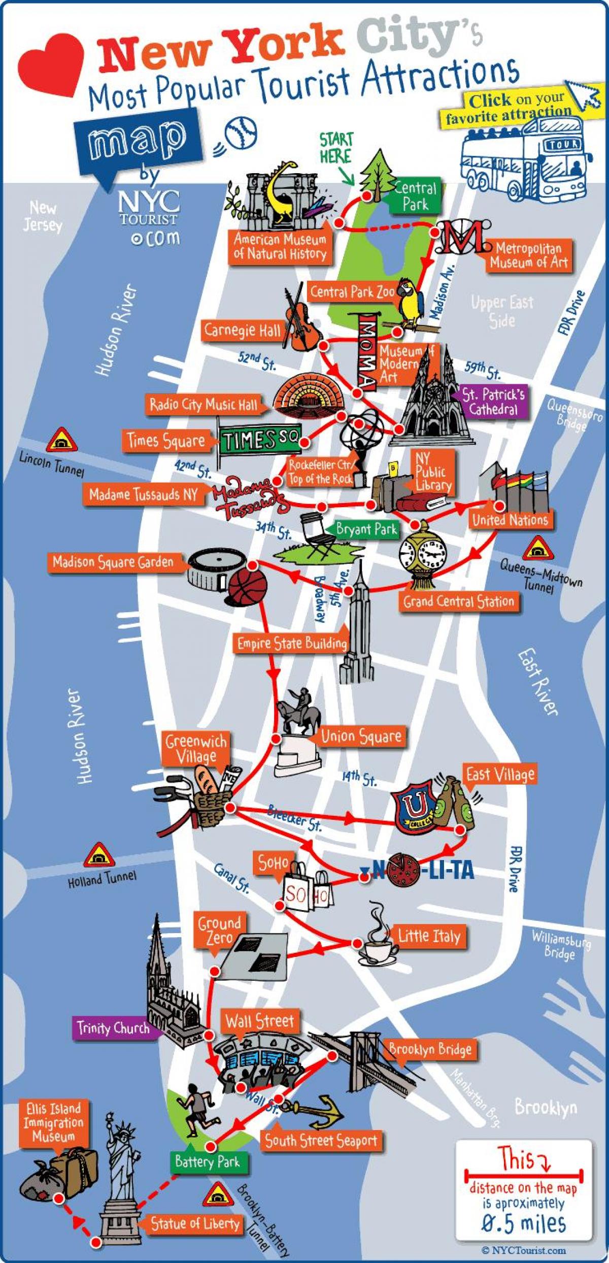 карта на Менхетен во Њујорк атракции