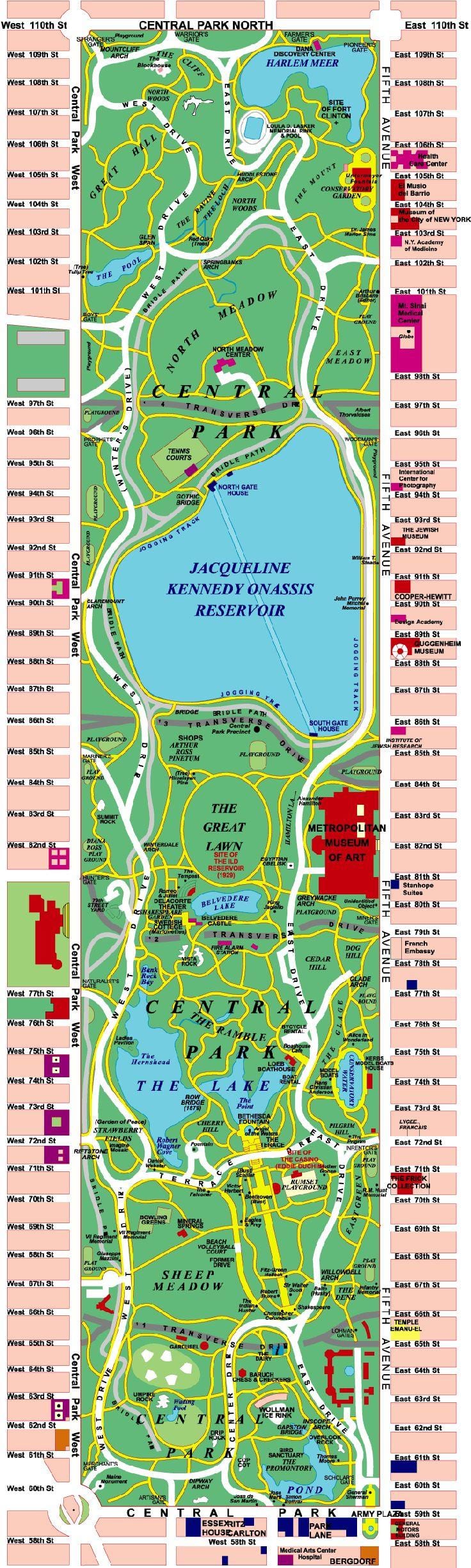 централ парк, Менхетен мапа