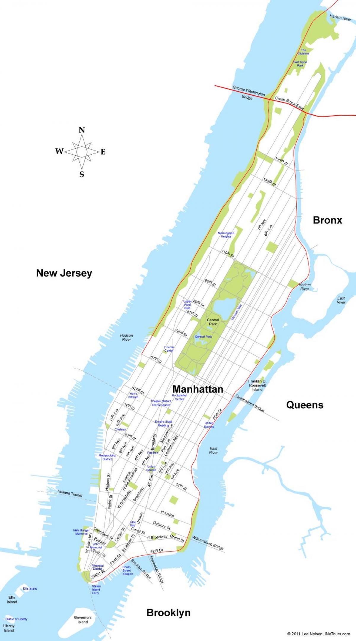 мапа на Менхетен во Њујорк