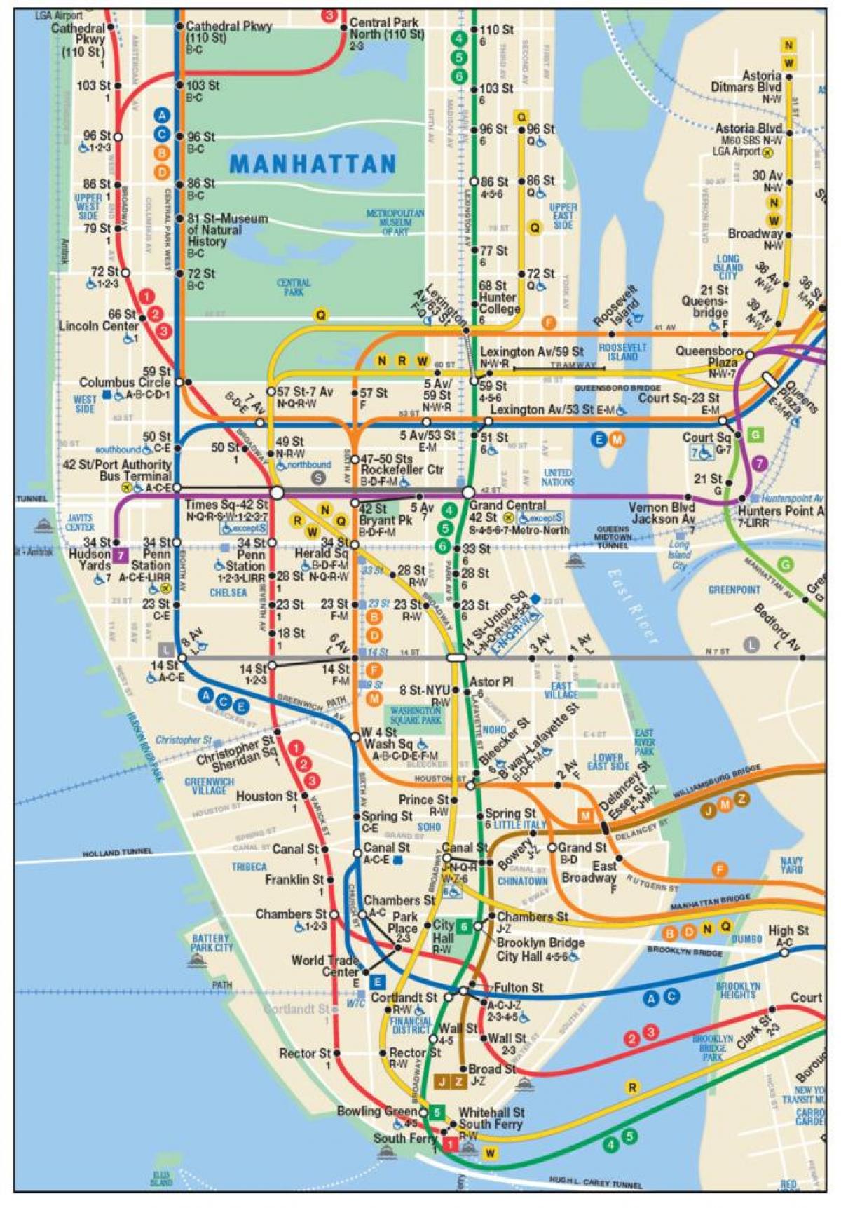 карта на долен Менхетен метрото